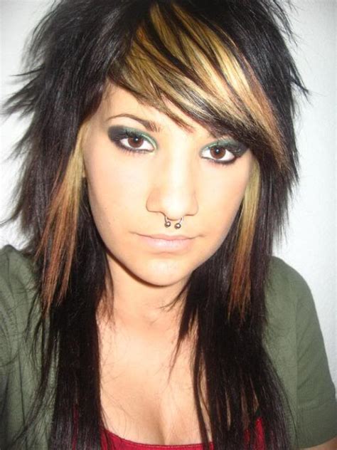 long hair layered emo haircut|unique emo hairstyles.